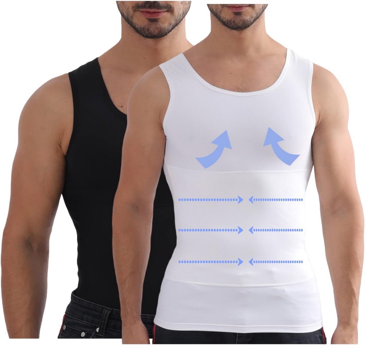 Slimming Onderhemd voor Mannen - Bodyshaper voor Borst en Buik Controle, 2-pack Zwart/Wit M