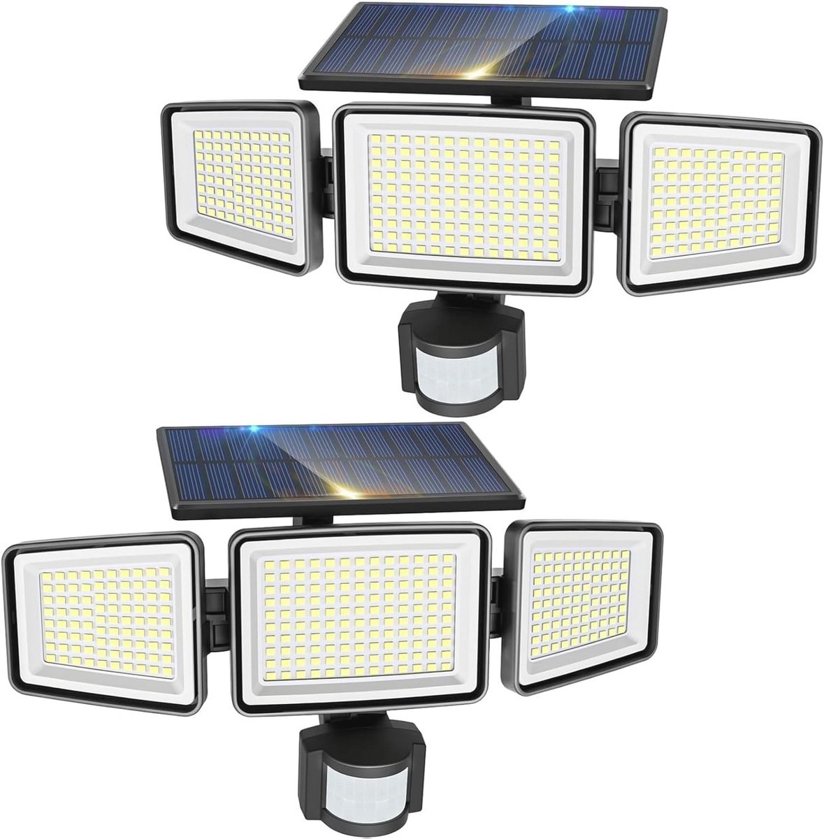 Zonnelampen voor buiten met bewegingsmelder - 2 stuks, 302 LEDs, 3 modi, IP65 waterdicht
