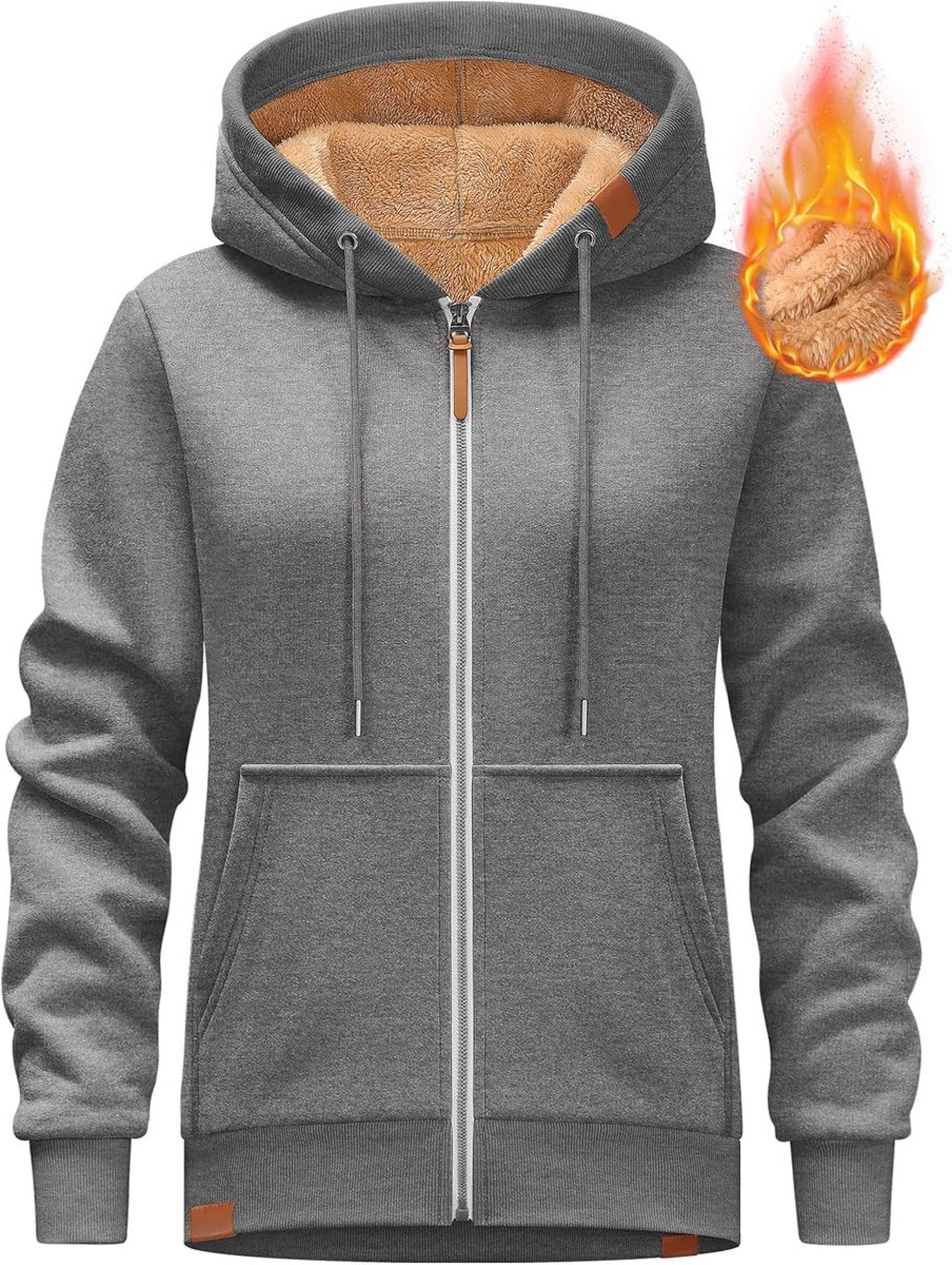 Fleece Hoodie voor Dames - Warme Sherpa Hoodie met Ritssluiting en Zakken