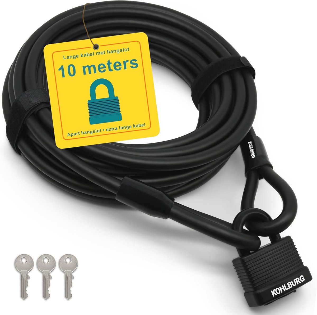 Kabelslot 10 meter – Sleutelloos slot voor fiets en tuinmeubelen – Robuuste stalen kabel 1000 cm