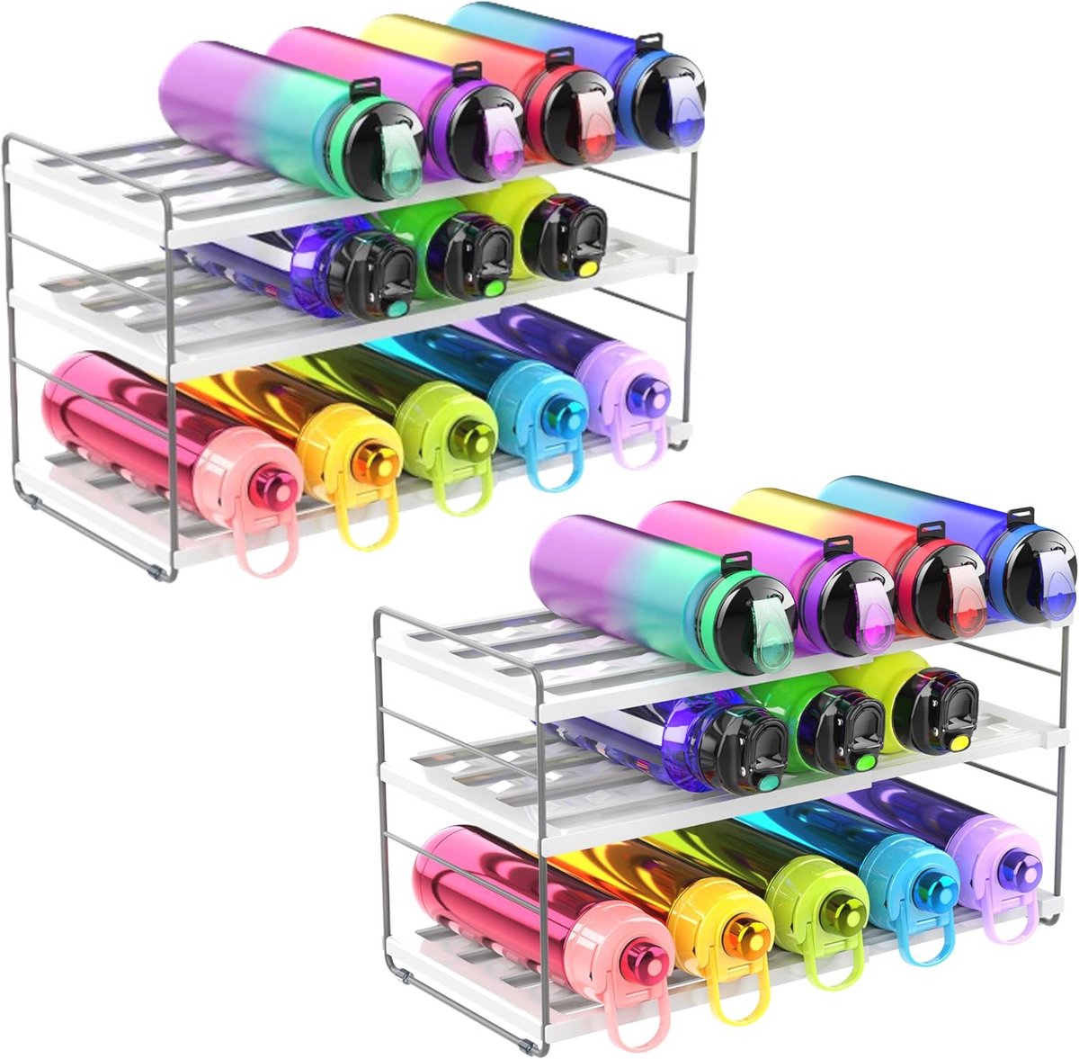 Uitschuifbare Keuken Kast Organizer voor 15 Flessen - 3-Tier Waterfles Houder