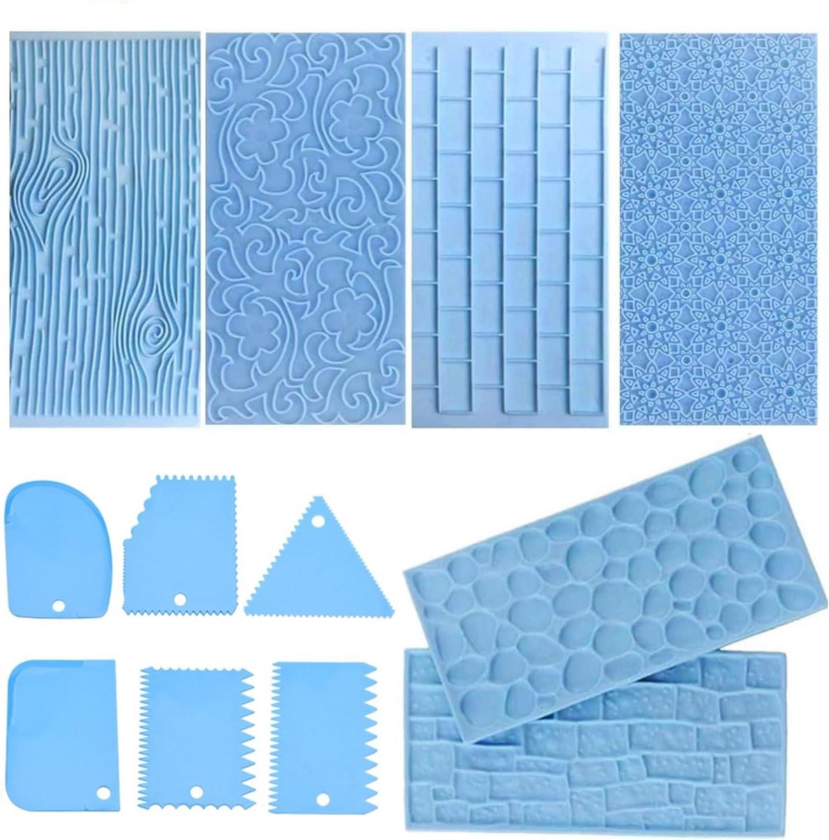 Allecta - Set van 6 taartrandjes en deegschraper voor taartdecoratie en bakaccessoires