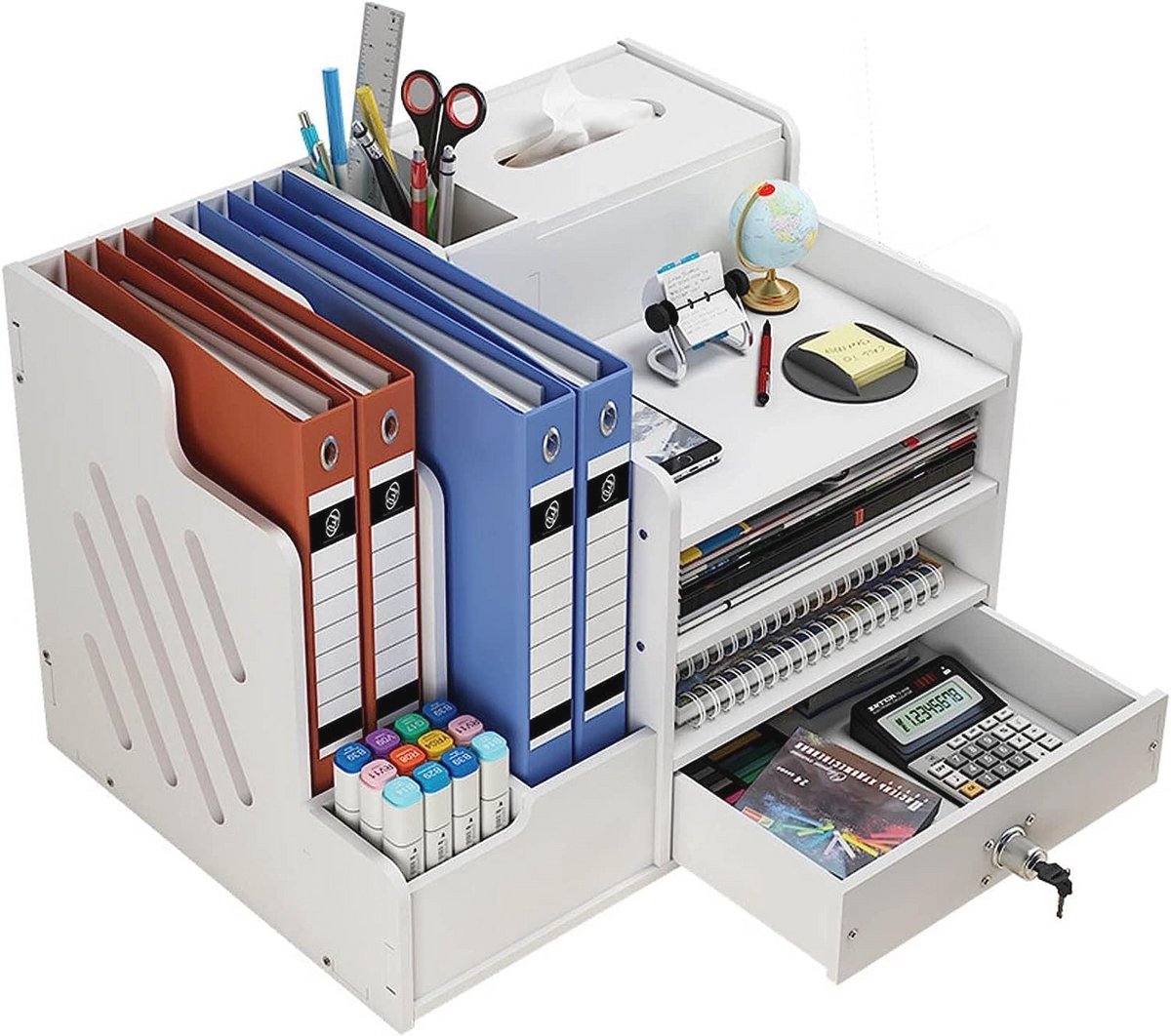 Desktop Organizer met Lade en Pennenhouder - Papieren Organiser voor Kantoor en Bureau