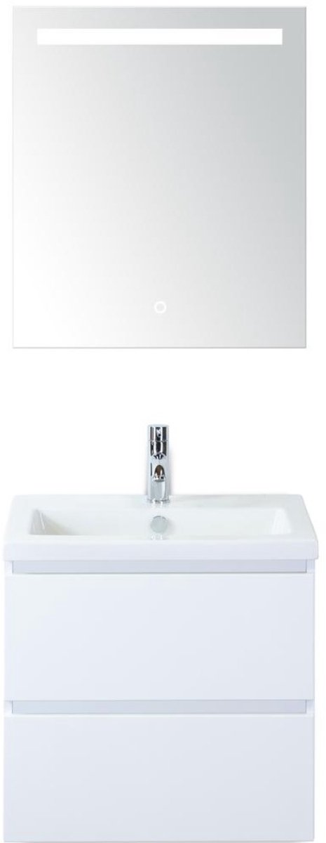 Vogue Badmeubelset 60 cm - Greeplijst in Kleur - Wit Hoogglans - Keramische Wastafel Wit 1 Kraangat met Sence Spiegel