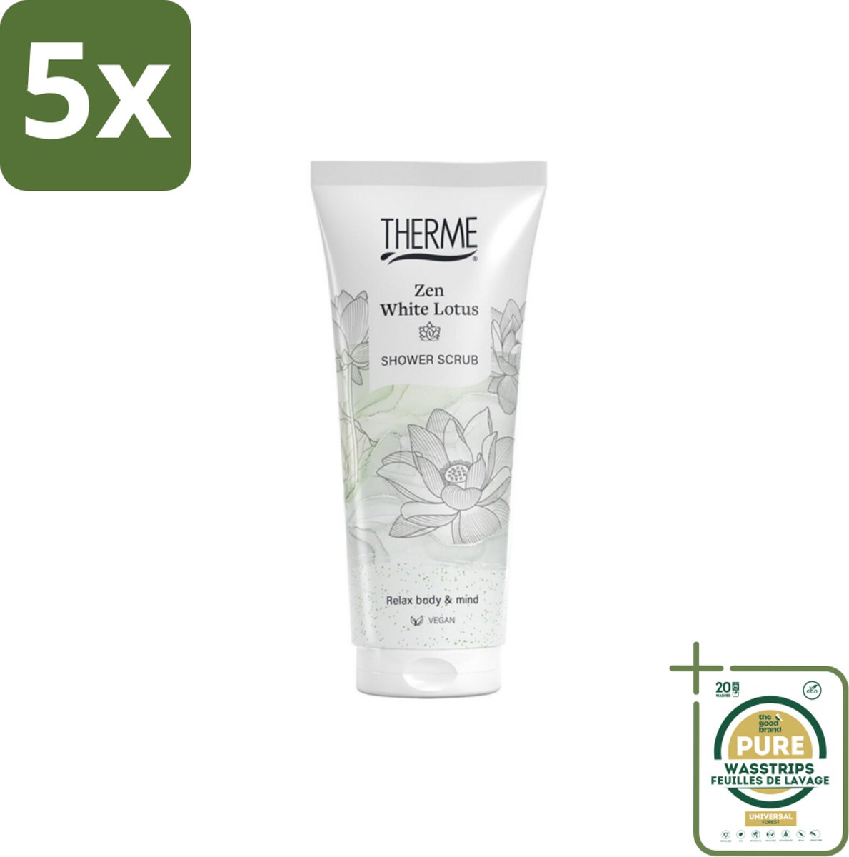 5 x Therme – Douchescrub – Zen White Lotus – 200 ml - Grootverpakking - Koffiezetapparaat