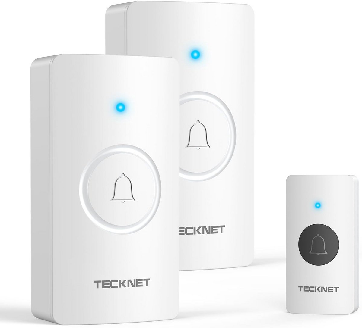 Draadloze Deurbel met 400 m Bereik, IP55 Waterdicht, Met 2 Ontvangers, 5 Volumestanden en 60 Melodieën, 4.5 Jaar Batterijlevensduur, Wit