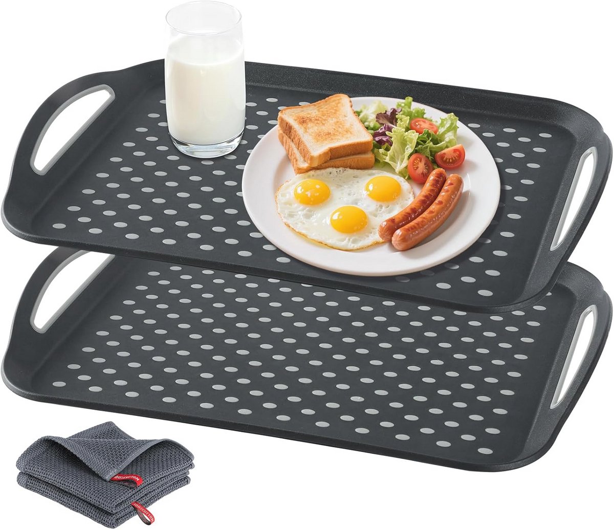 Groot antislip dienblad met handvat en antislip punten - 2-delig set