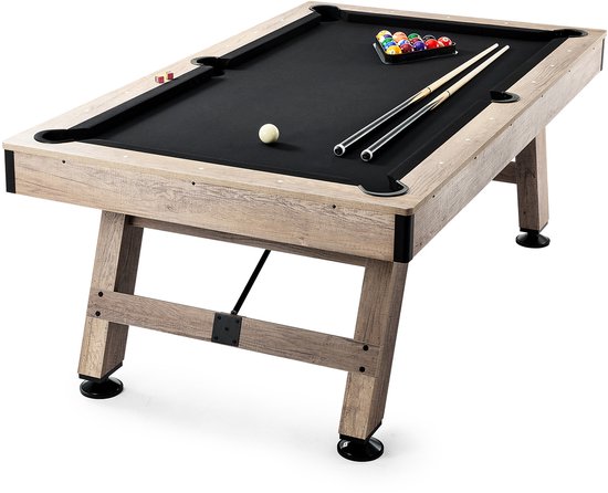 7-voet biljarttafel, biljarttafel met verstelbare poten, inclusief ballen, keuen, krijt en borstel, houten frame met zwart laken, perfect voor speelkamers, gezinnen, kinderen en vo