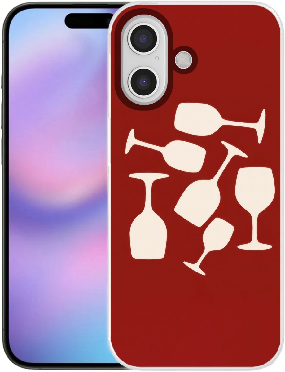 Telefoonhoesje Geschikt voor iPhone 17 hoesje - Wijnglazen - Silhouetten - Wit - Siliconen Telefoonhoesje Telefoonhoesje