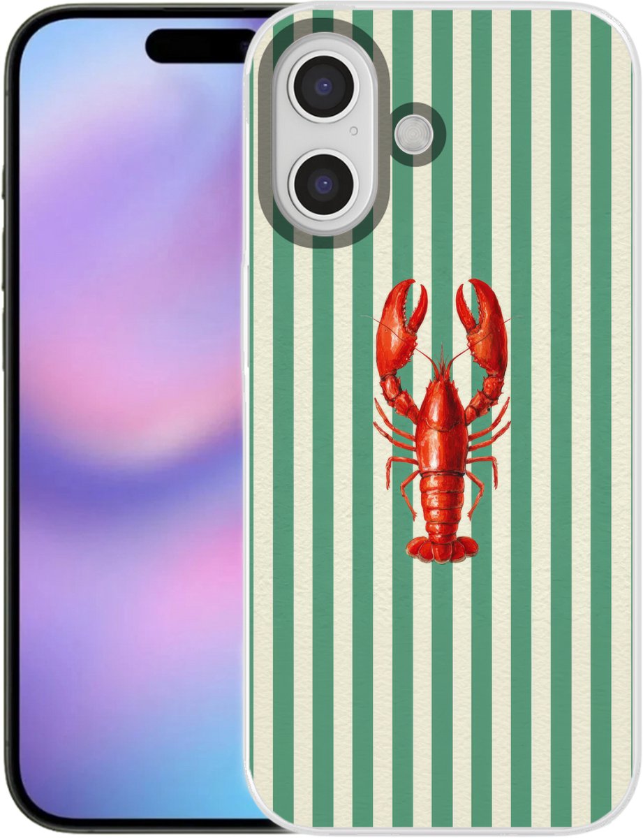Telefoonhoesje Geschikt voor iPhone 17 hoesje - Kreeft - Strepen - Realistisch - Zomers - Siliconen Telefoonhoesje Telefoonhoesje