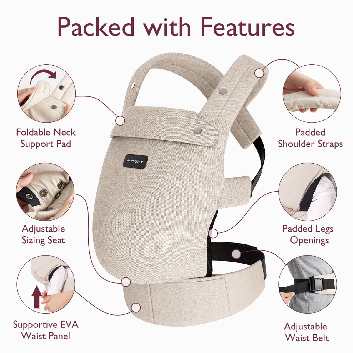 Momcozy PureHug - Baby en Peuter Draagzak – Ergonomische - Verstelbaar - 3kg tot 20kg – foto 7