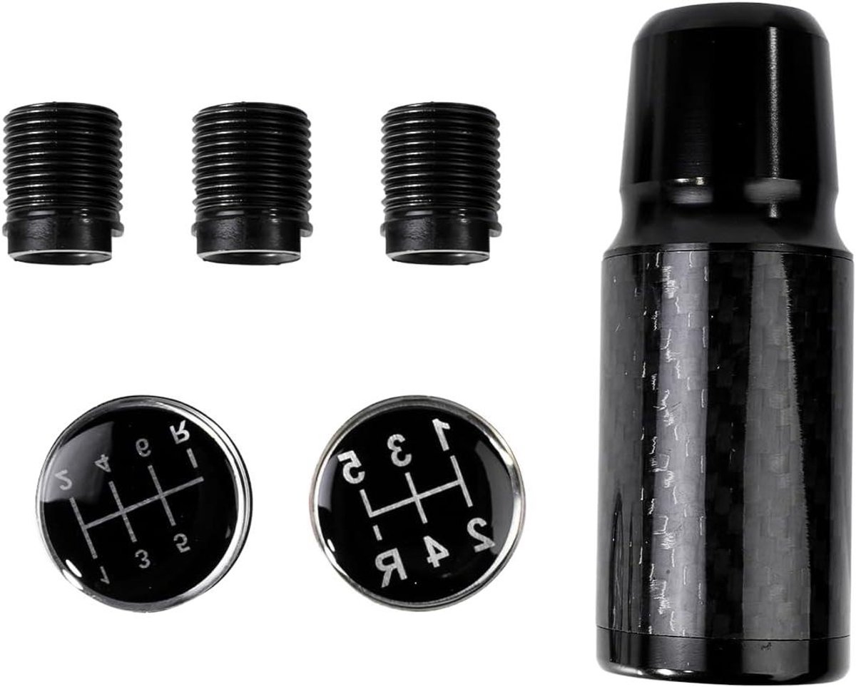 CSGoods - Universele aluminium versnellingsknop met 5 versnellingen en 3 adapters, zwart.