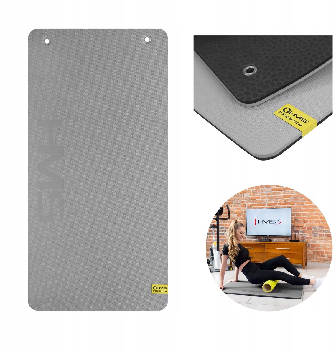 HMS MFK01 Fitness Mat - Compact & Antislip - 110x55cm - Grijs/Zwart