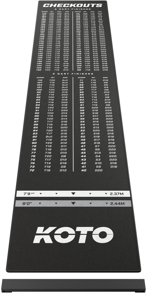 KOTO - Oche Carpet Checkout - Dartmat - Zwart -285 x 60 cm + Oche Score Indicator - Antislip