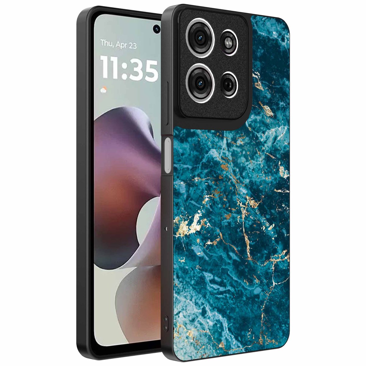 Geschikt voor Motorola Moto G56 Telefoonhoesje met marmer opdruk - TPU backcover case blue marble design - Blauw - Smartphonica geschikt voor Motorola Moto G56