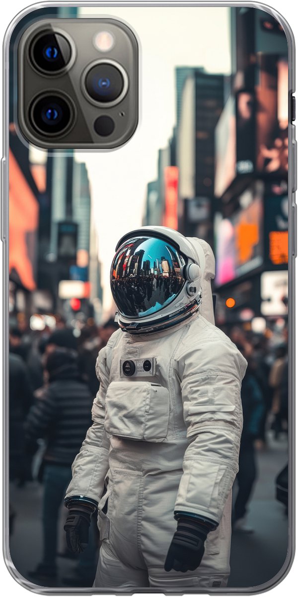 Telefoonhoesje Geschikt voor iPhone 13 Pro hoesje - Stad - Mensen - Astronaut - Wit - Siliconen Telefoonhoesje Telefoonhoesje