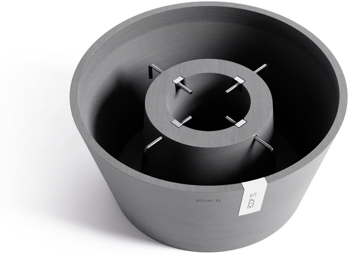 Ecopots kerstboomvoet XL - grijs - geschikt voor bomen tot 300 cm - met waterreservoir - Geschikt voor bomen tot 3 m en met Ø 9 cm - Met klemmen & waterreservoir (27,5 L) - Diameter binnenkant: 50 cm