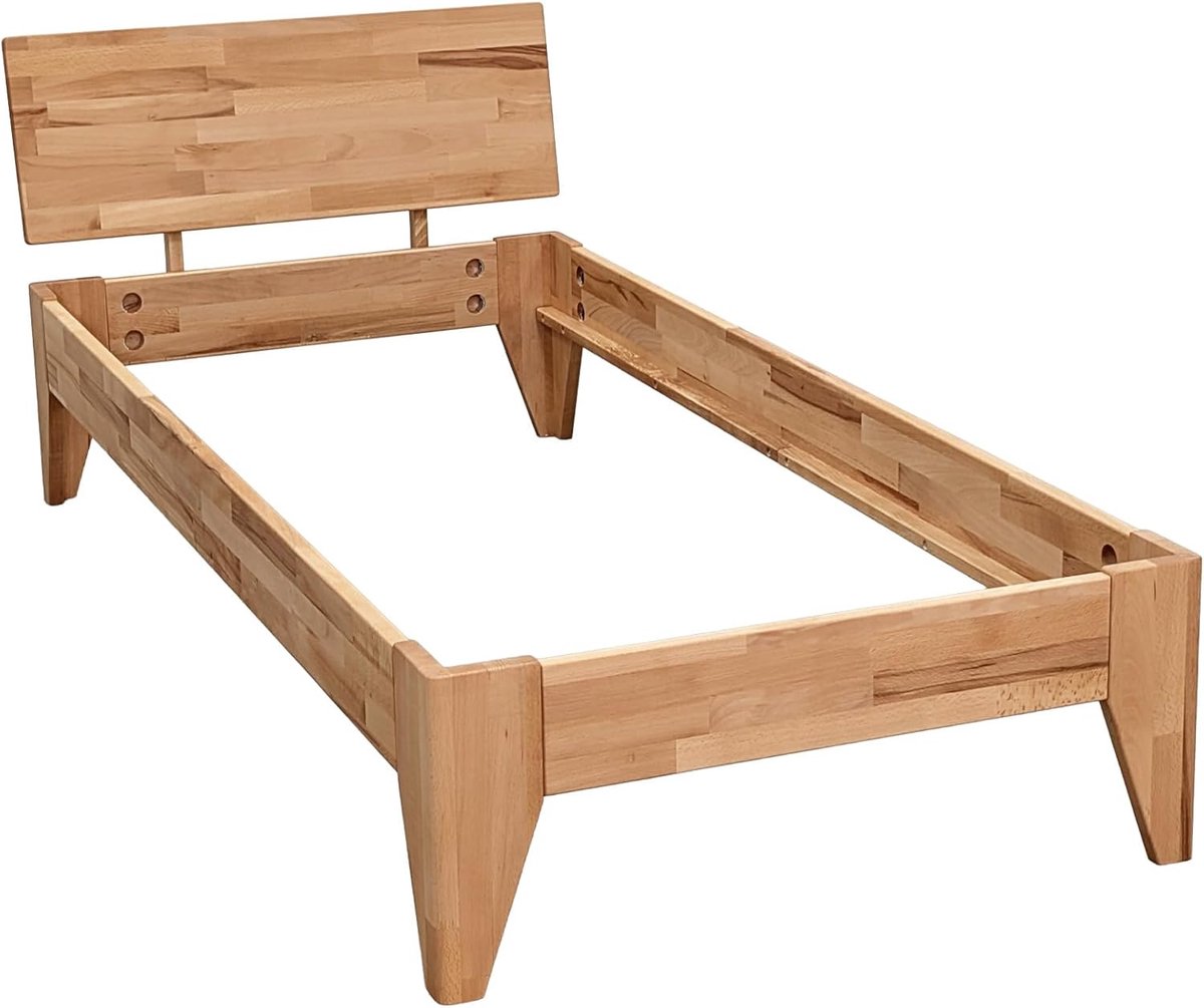 Premium Massief Beukenhouten Bed 90x200 – Natuurlijk Geolied Kernhout, Extra Stevig Frame, Inclusief Hoofdbord, Ergonomisch Ontwerp, Onderhoudsarm & Krasbestendig – Tijdloos Design voor Elke Slaapkamer – Altameubel