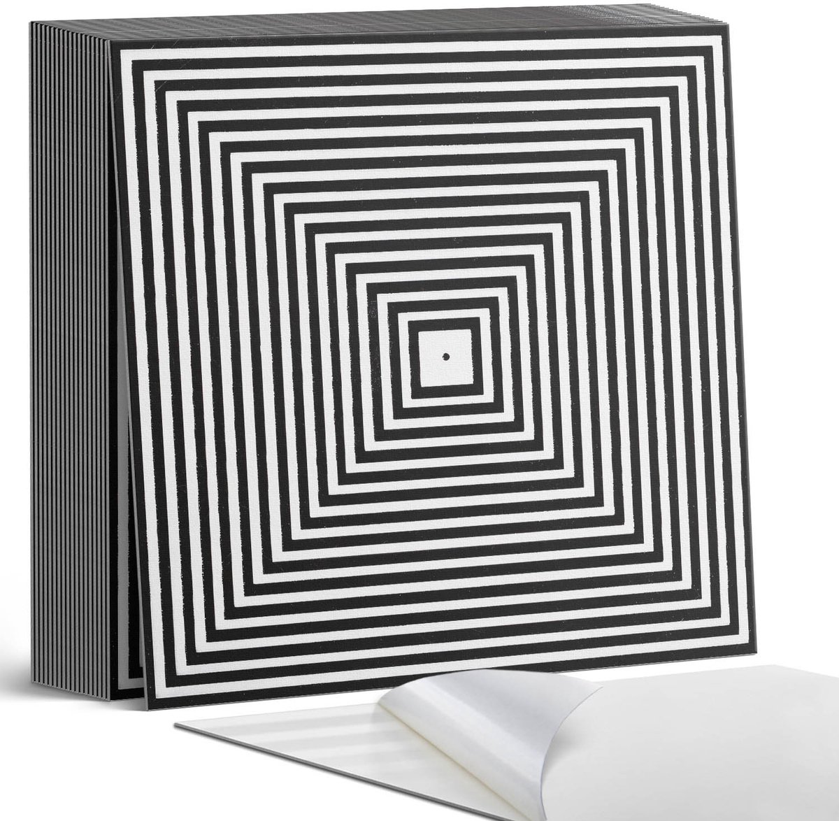 Coloray Plaktegels - Concentrische lijnen in vierkanten Zelfklevende Tegels - 20 cm x 20 cm - Zwart Plaktegels - 20 stuks - Vierkant PVC Tegels - Plaktegels Badkamer - Plaktegels Vloer - Vinyltegels Vloer Zelfklevend - Wandtegel Zelfklevend