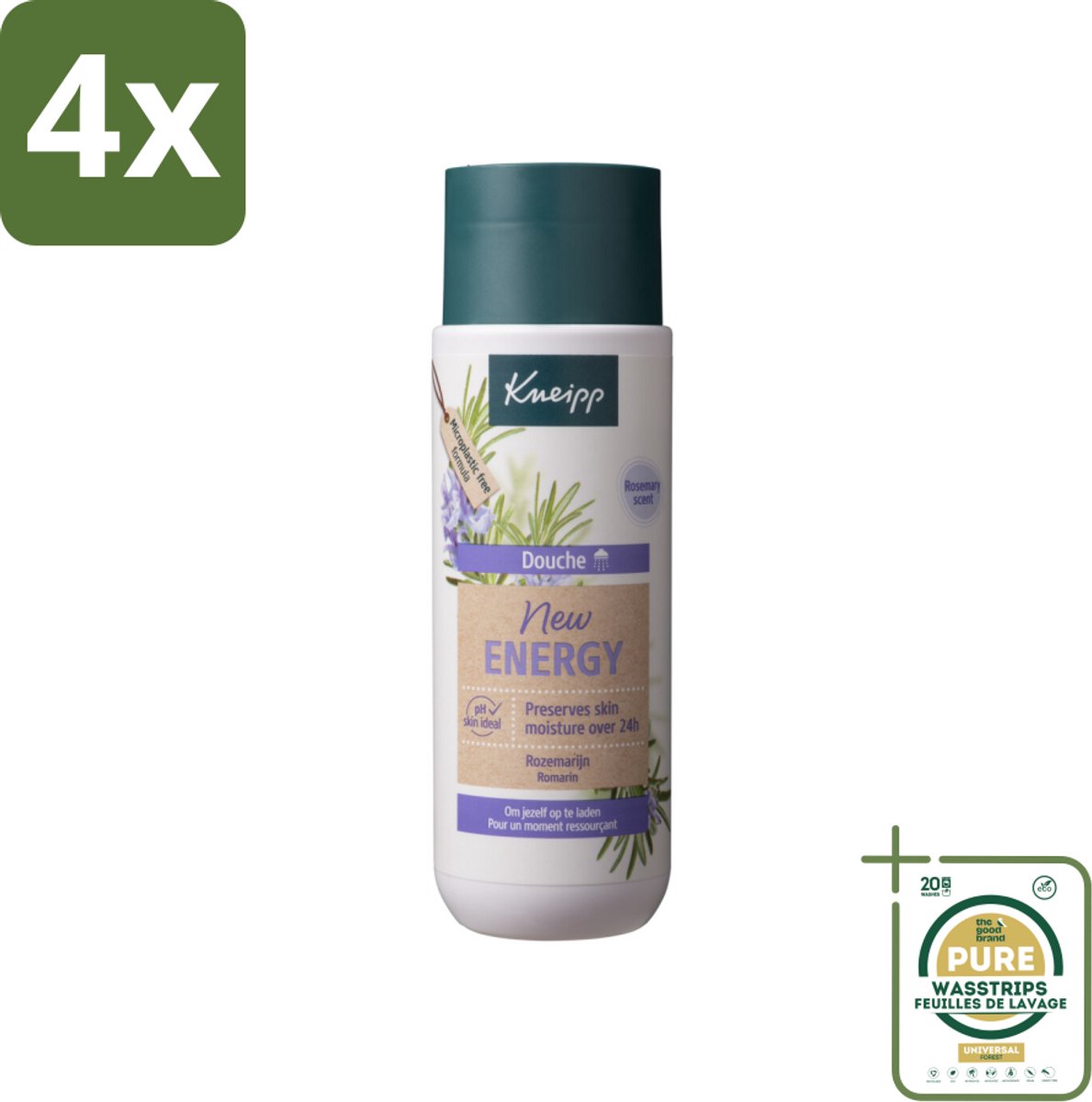 Kneipp Douche New Energy 200 ml - Voordeelverpakking - 4 stuks - Energie - Rozemarijn