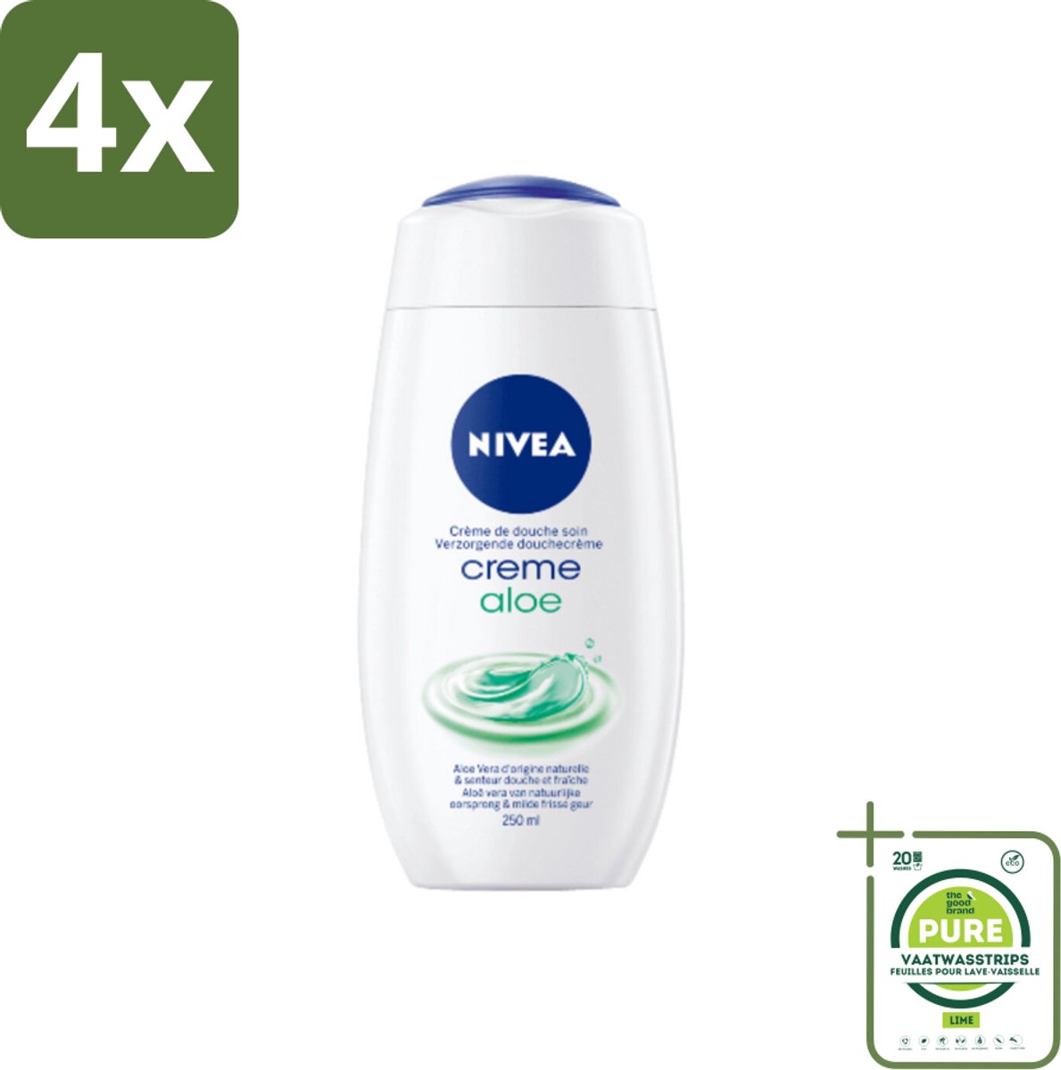 NIVEA Douchecrème Aloë 250 ml - Voordeelverpakking - 4 stuks - Douchegel - Aloe vera