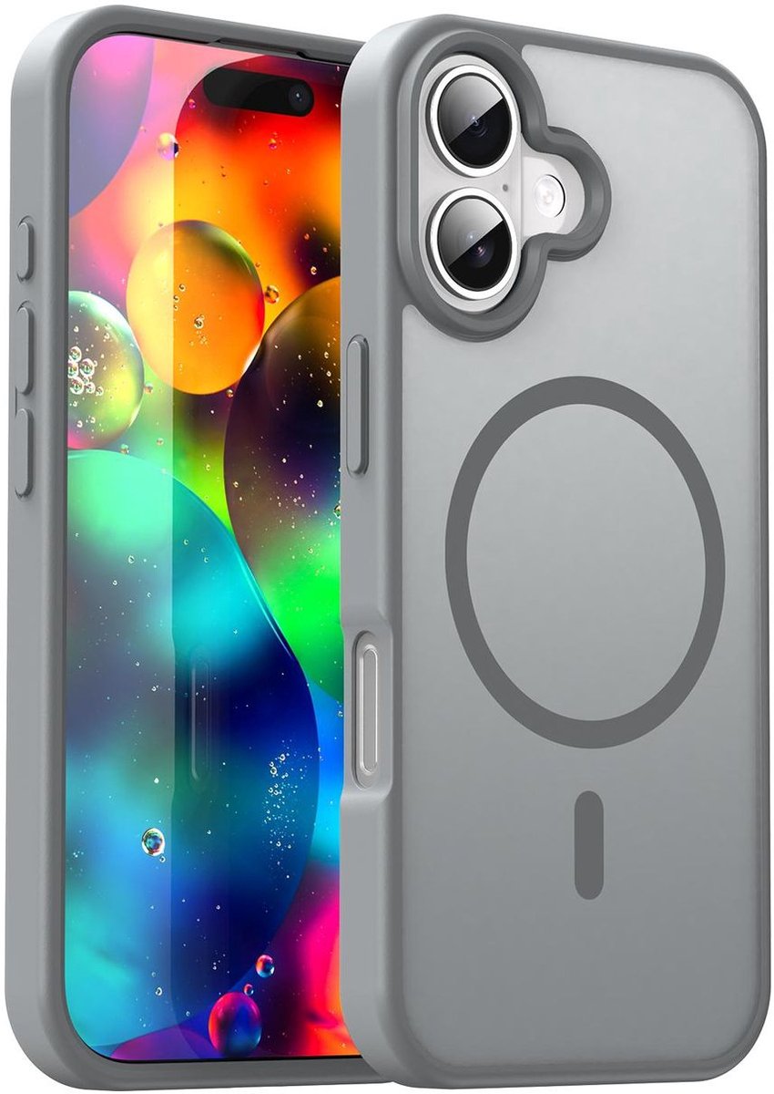 Mobigear Hoesje geschikt voor Apple iPhone 17 MagSafe Telefoonhoesje Hardcase | Mobigear Shockproof Backcover | Geschikt voor MagSafe | Geschikt voor Draadloos Opladen met Magnetische Ring | Geschikt voor MagSafe Case - Grijs