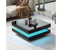 STILVORA Salontafels - Moderne Vierkante Salontafel Met 16 Kleuren LED - Tech-Stijl Woonkamer - 70x70x36 cm - Spaanplaat - Zwart