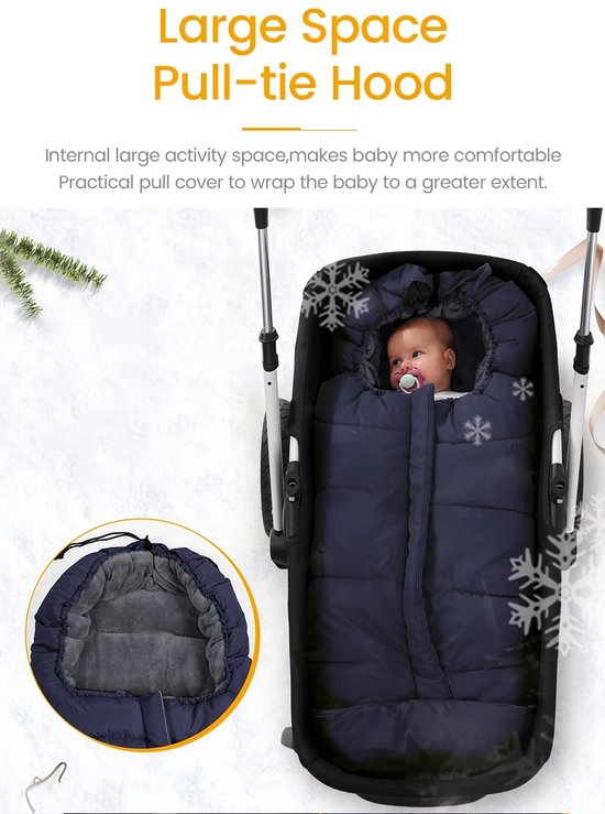 Universele voetenhoezen voor kinderwagens - Wintervoethoezen voor kinderwagens - Waterdicht en winddicht - Warme fleecevoering - Geschikt voor pasgeboren kinderwagens -97*44cm-Zwart van Merkloos — afbeelding 3