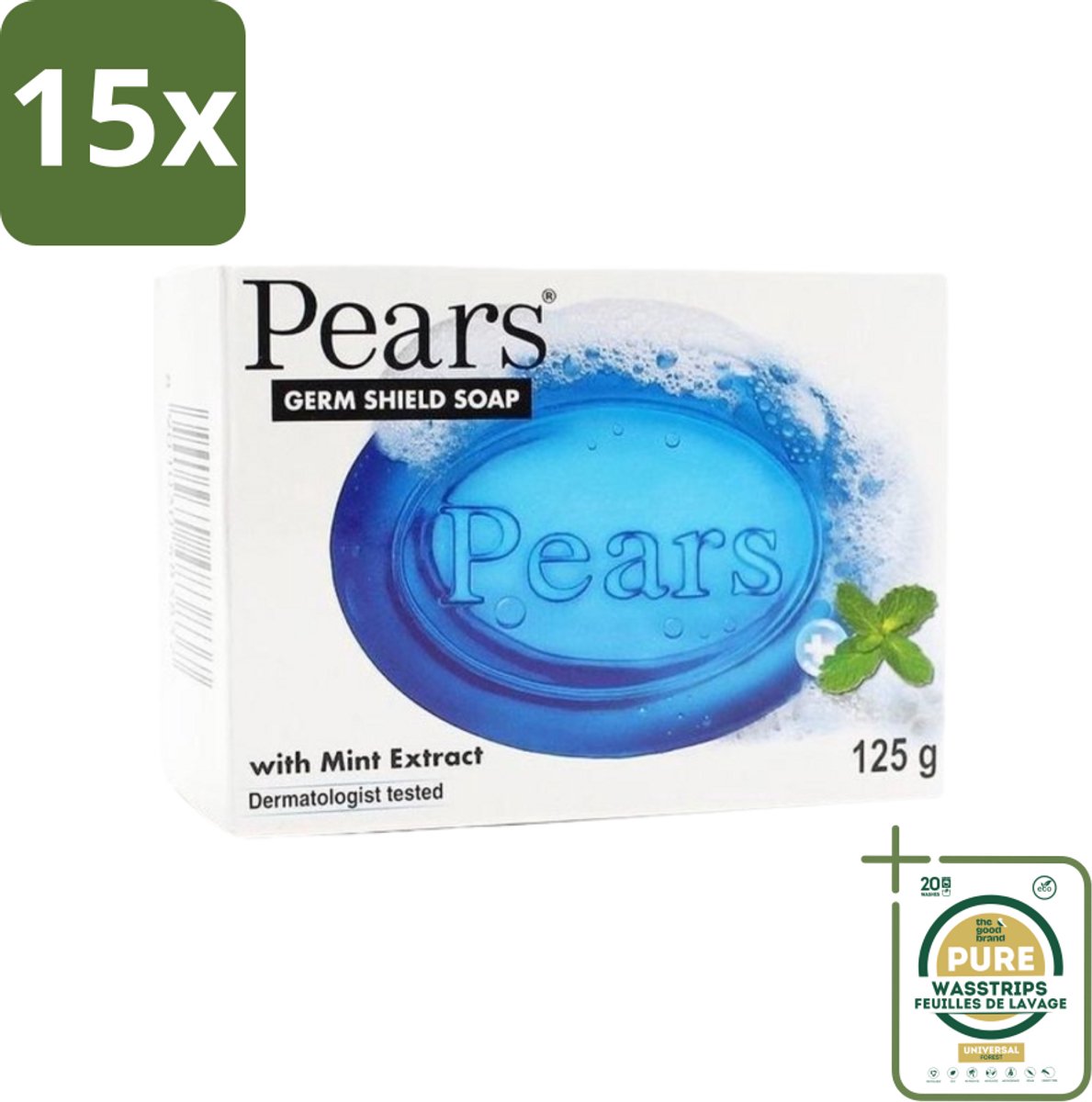 15 x Pears - Zeep - Transparant - Mint - Zacht - 125 Gr - Grootverpakking - Zeep - Zeep Transparant - Zeep Mint - Zeep Voor Gevoelige Huid - Milde Zeep