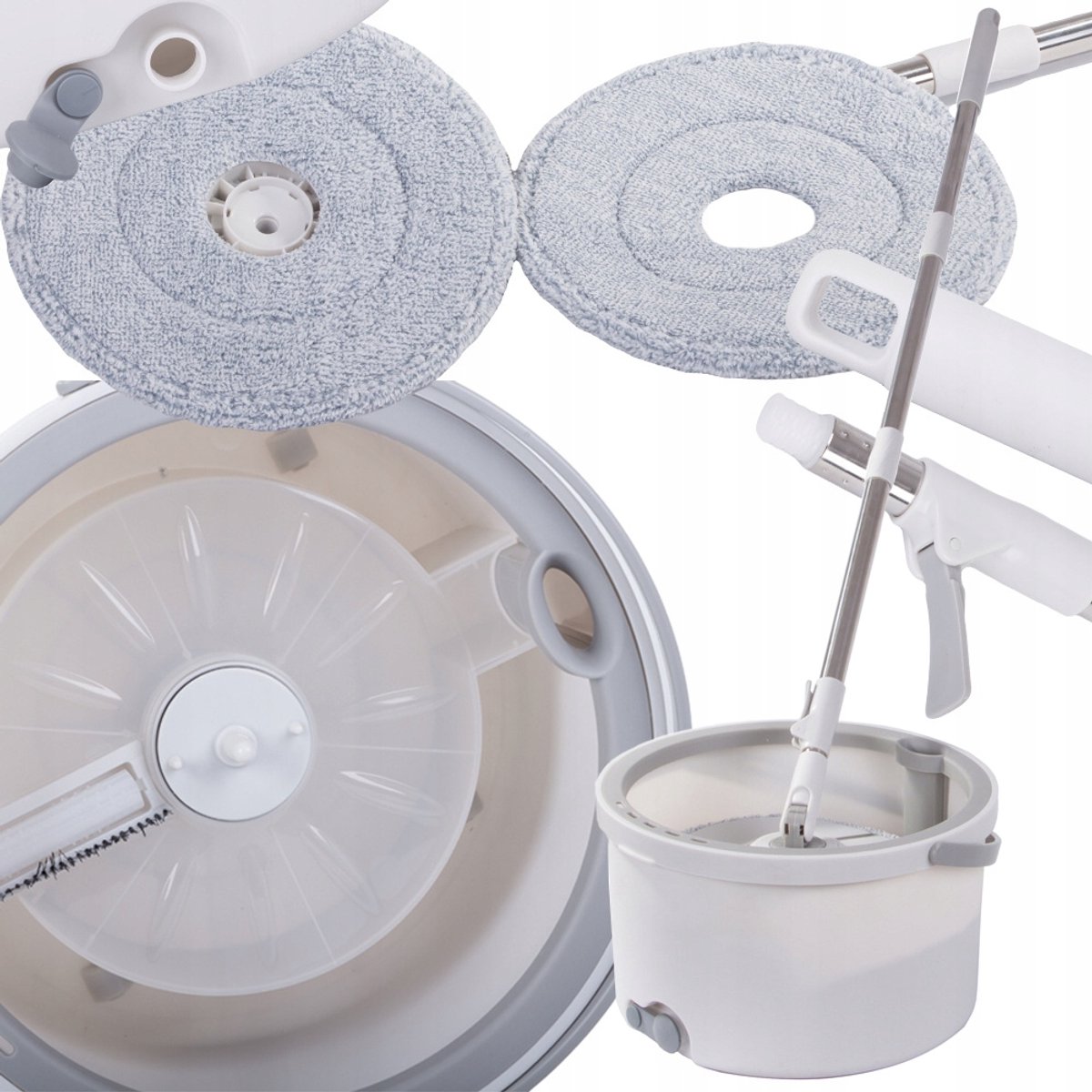 Spin Mop Set met 2 Microvezel Opzetstukken en Wieltjes