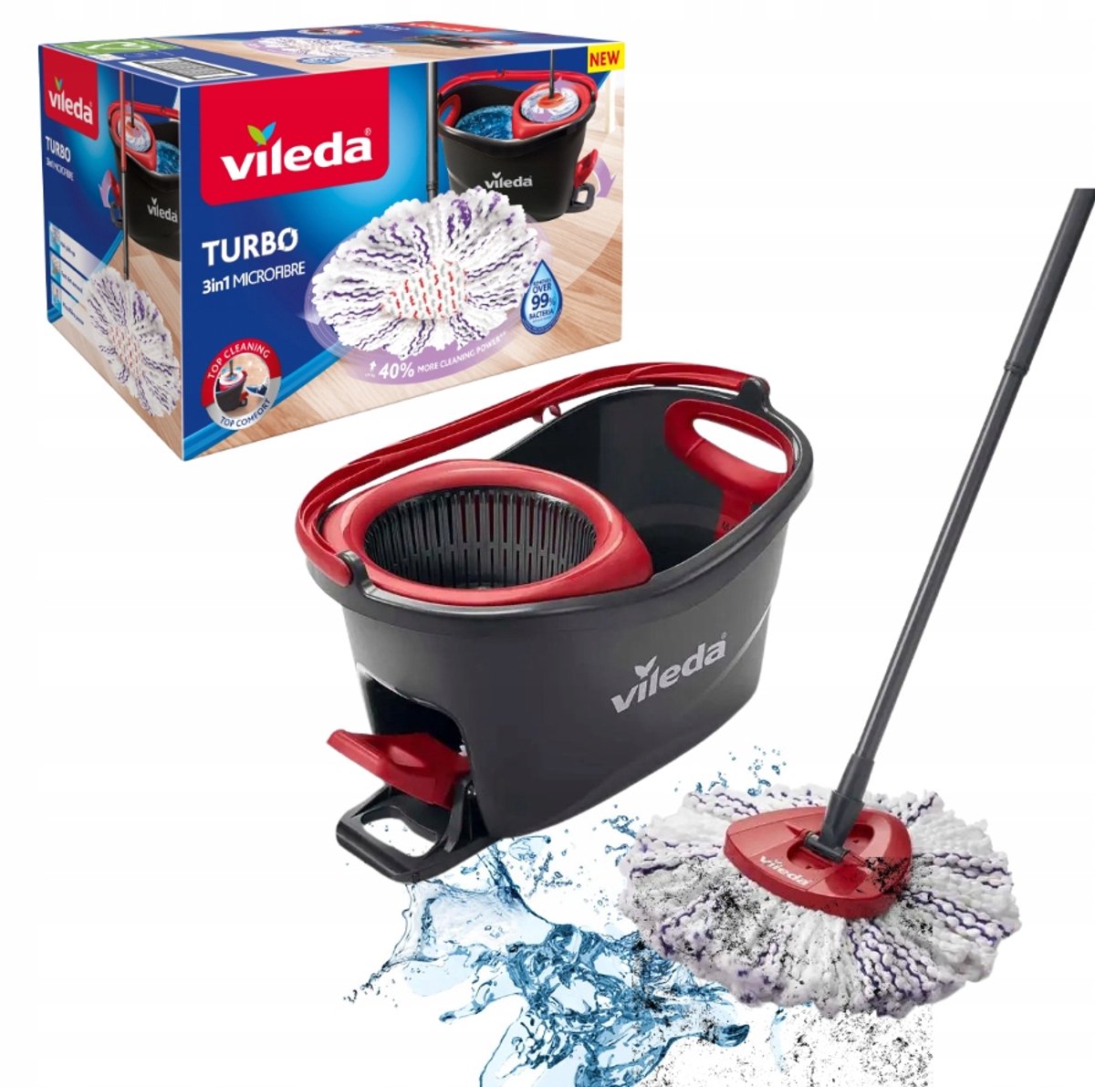 Vileda Turbo 3w1 Draaiende Weilset met Emmer en Staal