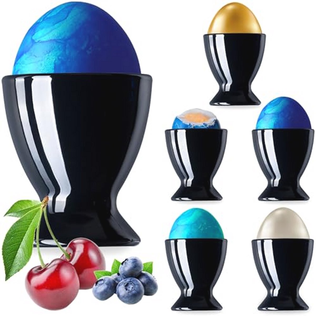 Set van 6 Zwarte Glazen Eierschalen voor Ontbijt en Brunch