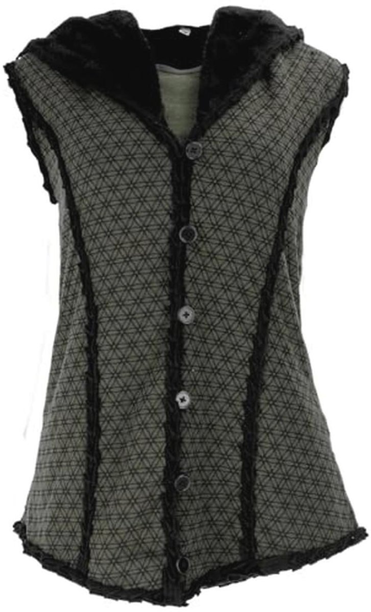 Boho Vest met Pluizige Kap en All-over Print van Zacht Katoen