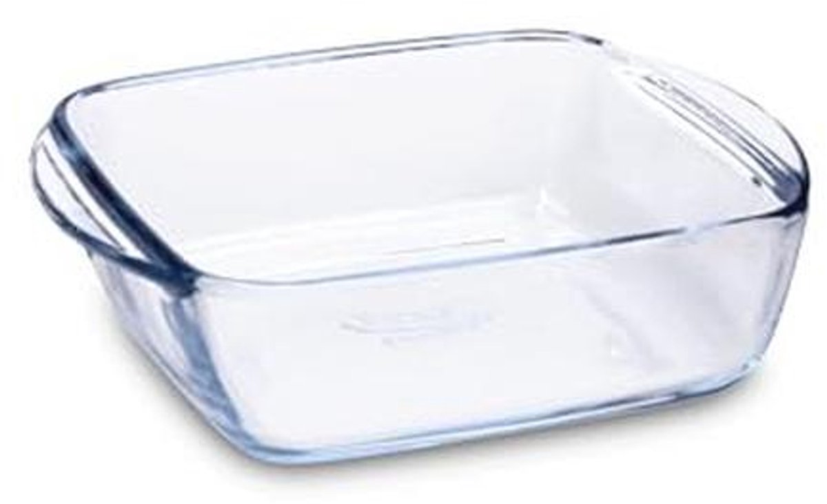 Vierkante glazen schaal 20 x 17 cm - 1 liter - Vriezer en ovenbestendig