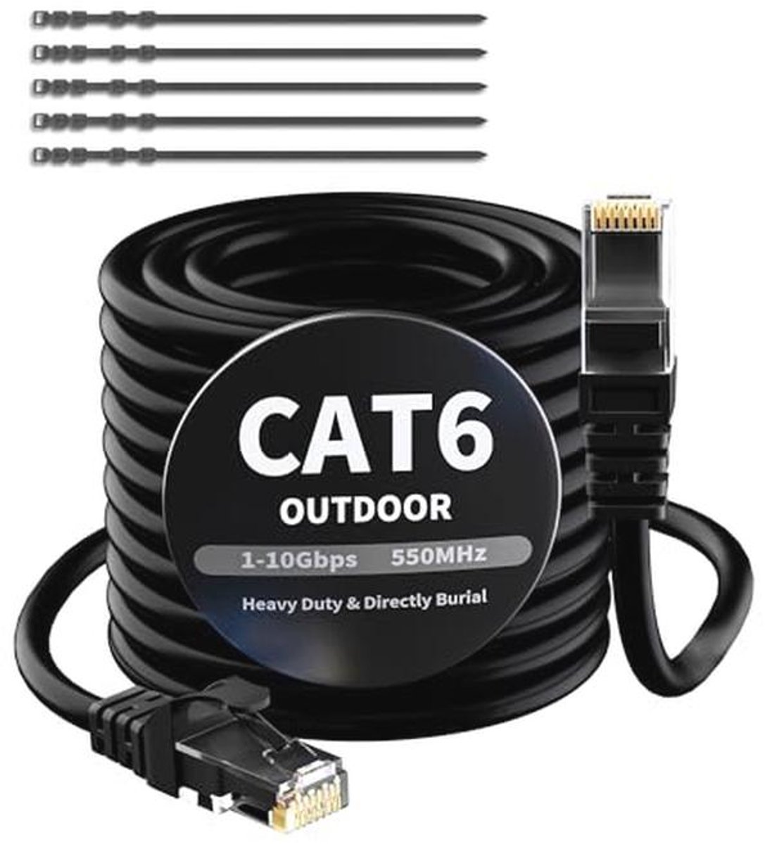20 Meter CAT 6 Ethernet-kabel - Waterdicht, Geschikt voor Binnen en Buiten, Gigabit Netwerkkabel met RJ45 Aansluiting - Perfect voor POE-camera's, Routers en Modems
