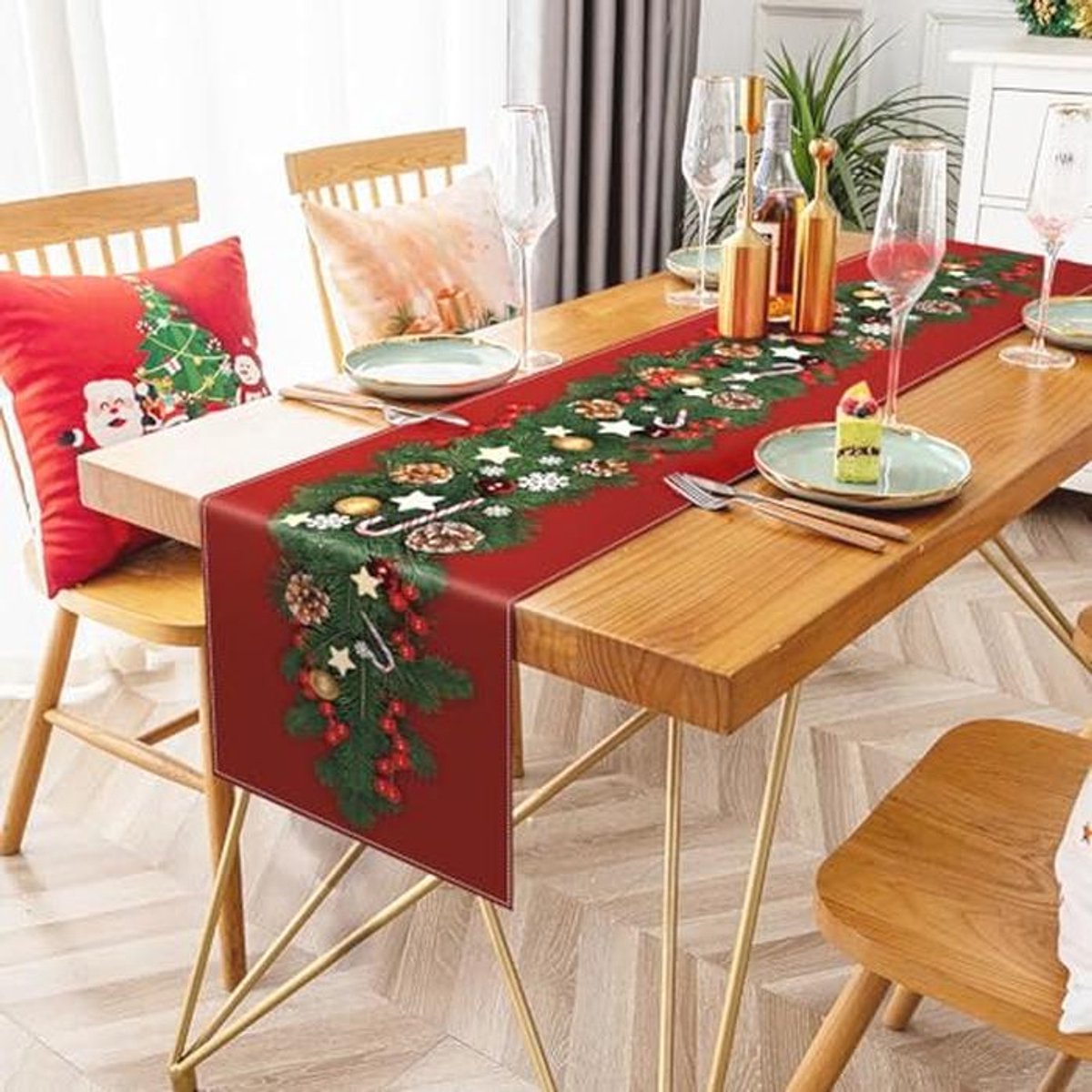 Kerst Tafelloper Rood - Festive Tafeldecoratie voor Winter en Kerst