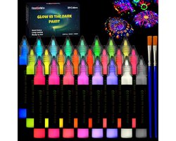Glow in the Dark Fabric Paint - 24 Kleuren voor DIY Projecten en Festivals - 3D Permanente Waterdichte Acrylverf