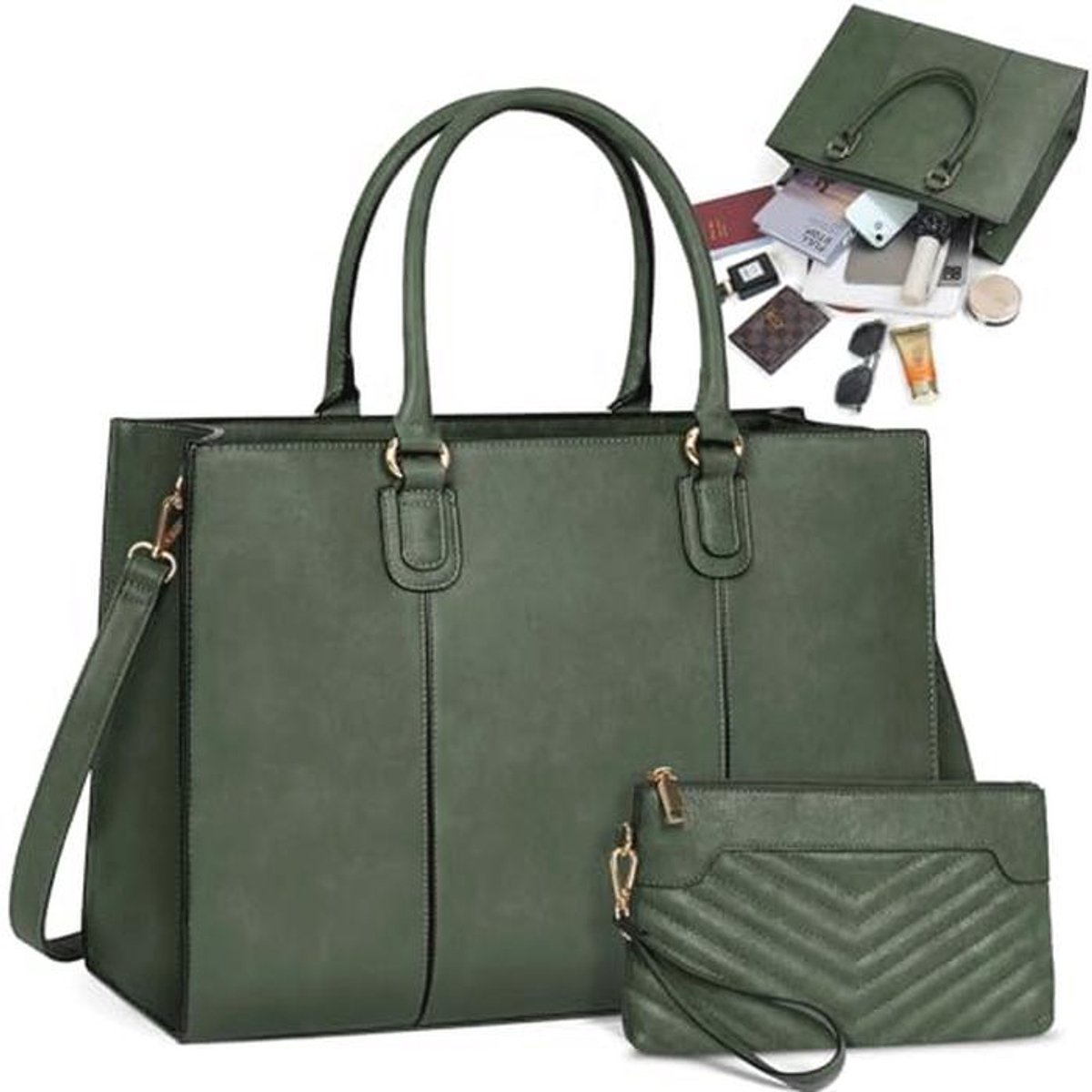 Grote Handtas voor Dames - 15,6 Inch Laptoptas, Shopper, Werktas met Clutch