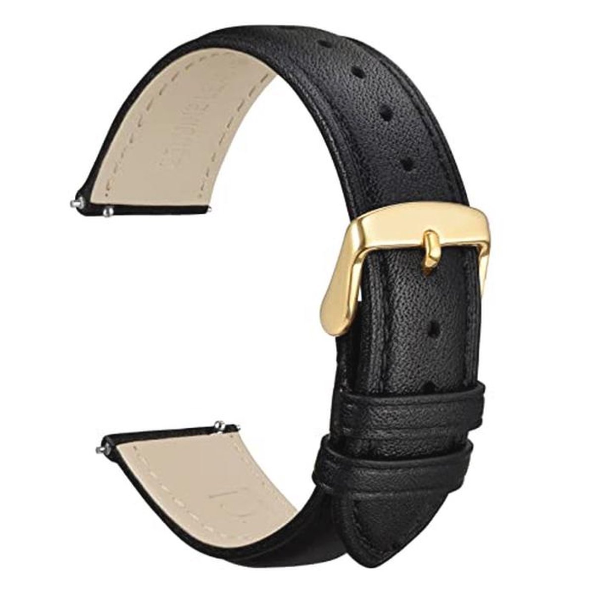 Bloem Horlogeband 20mm voor Dames - Echt Leer met Snelsluiting en Gouden Gesp - Zwart
