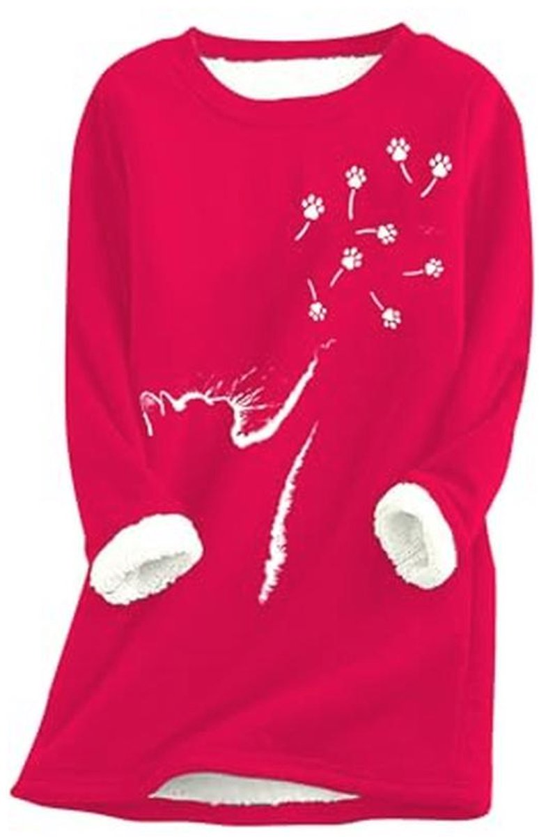 Wintertrui Dames Casual Fleece Ronde Hals Kattenpatroon Oversized