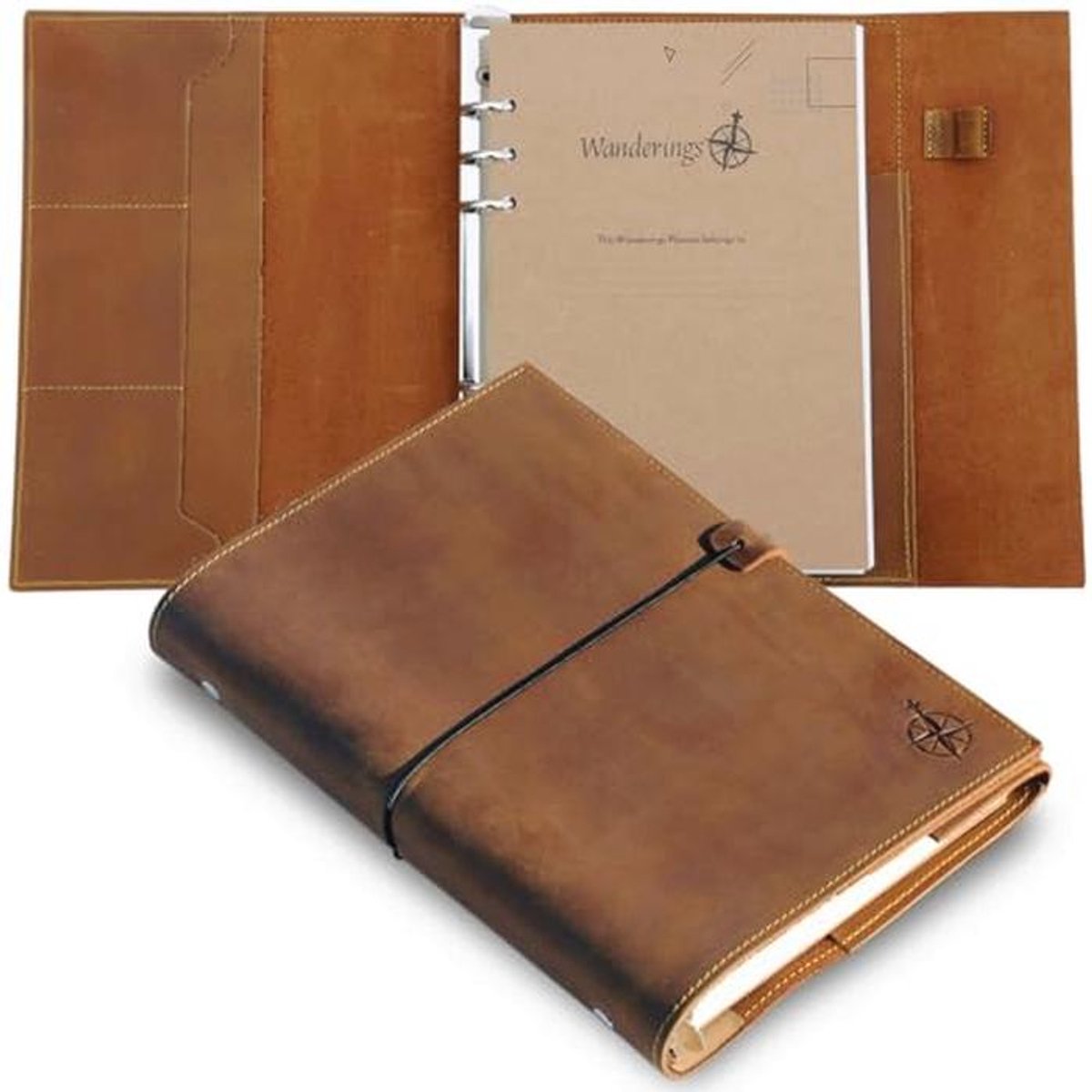 Handgemaakt A5 Leren Binderjournal – 6-Rings Organizer Met Vakken – Inclusief Plannerinserts – Ongedateerde Weken – Compatibel Met Filofax
