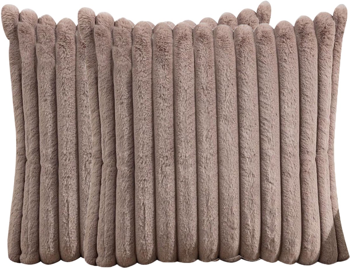 STILVORA Kussenslopen – Woonkamer Kussenslopen Set Van 2 Met Luxe Fluweel, Zachte Gestreepte Kussenslopen Voor Sofa En Slaapkamer – Kameel – 45x45 cm