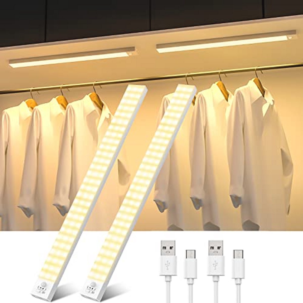 Bewegingssensor Kastverlichting 43 cm - Draadloos & Oplaadbaar met USB - Ideaal voor Trappen, Kasten, en Tuinmeubelen