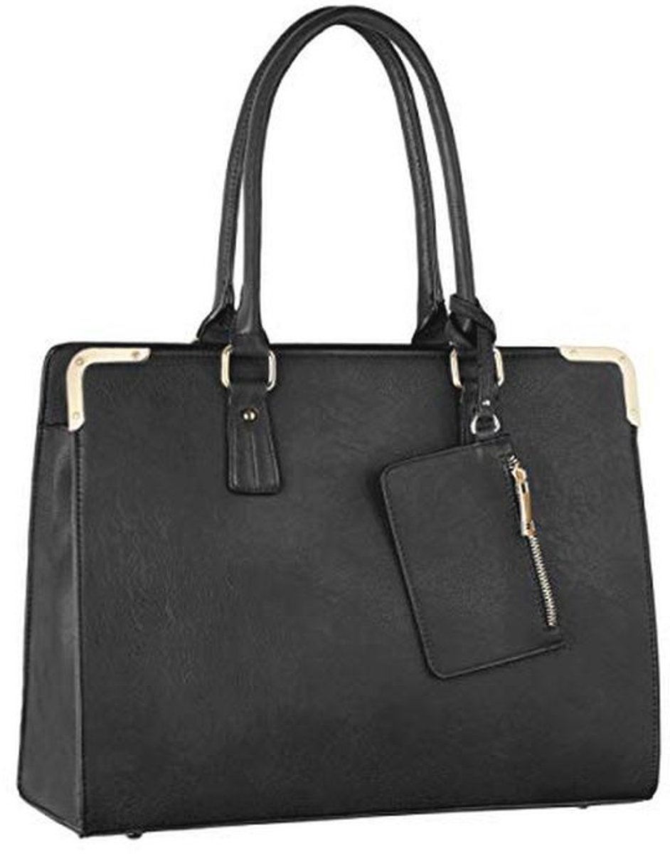 Grote Tote Handtas Dames - Shopper met Afneembare Portemonnee - Zwart PU Leer - Ruime Werktas voor School en Kantoor - Crossbody en Schoudertas