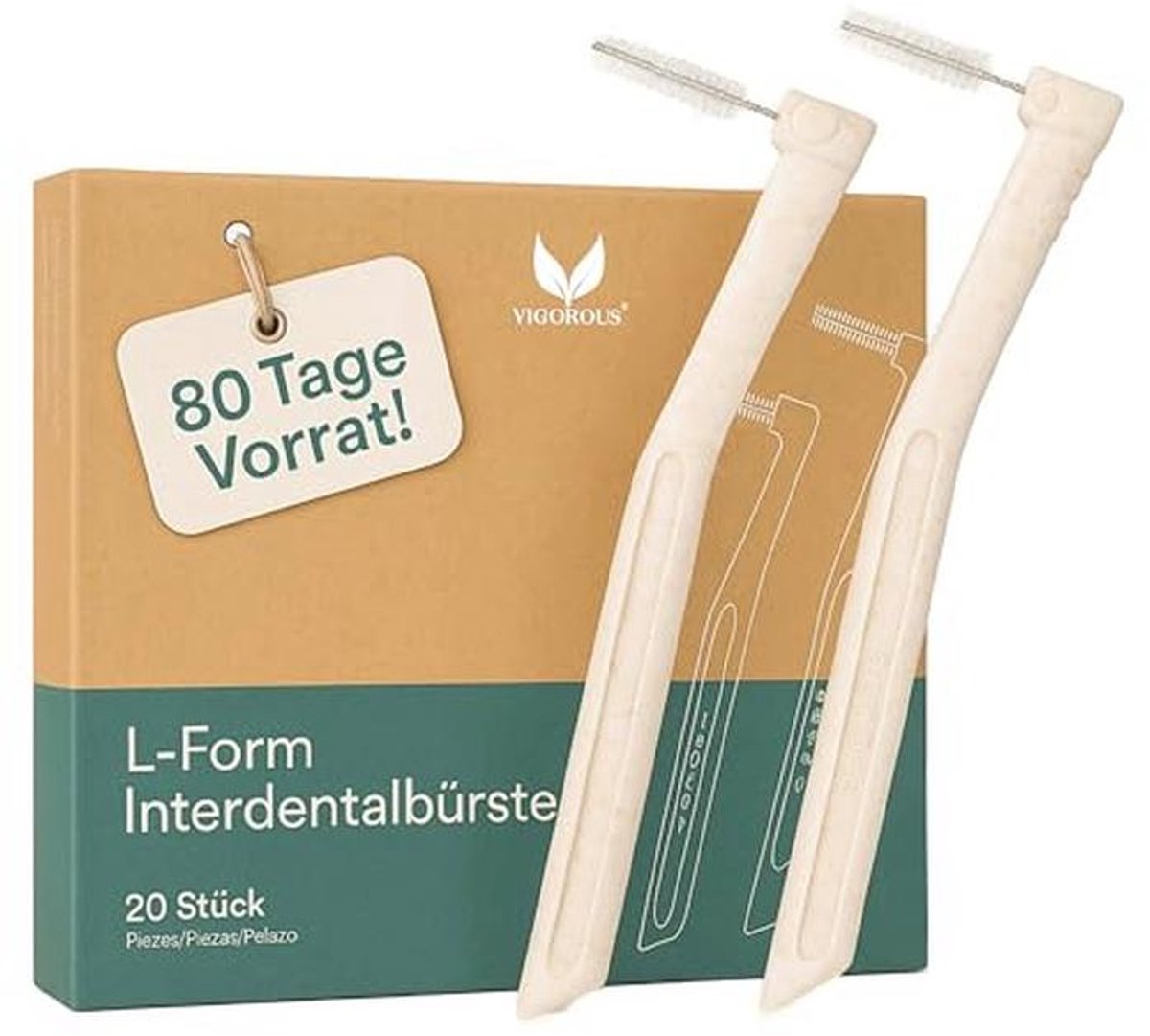 Interdentale borstels L-vorm - maat 5, 0,8 mm - 20 duurzame tussenruimteborstels