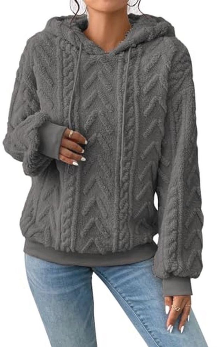 Dames teddyfleece hoodie - comfortabele en stijlvolle wintertrui in effen kleur