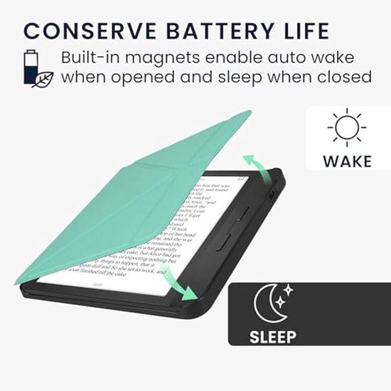 E-reader Hoes Compatible met Kobo Libra H2O - Met Kickstand - Leren Ereader Cover - Mintgroen van Merkloos — afbeelding 2