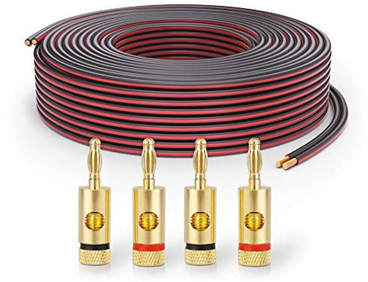 Luidsprekerkabel 2 x 2,50mm² - 10 meter met banaanstekkers, zwart
