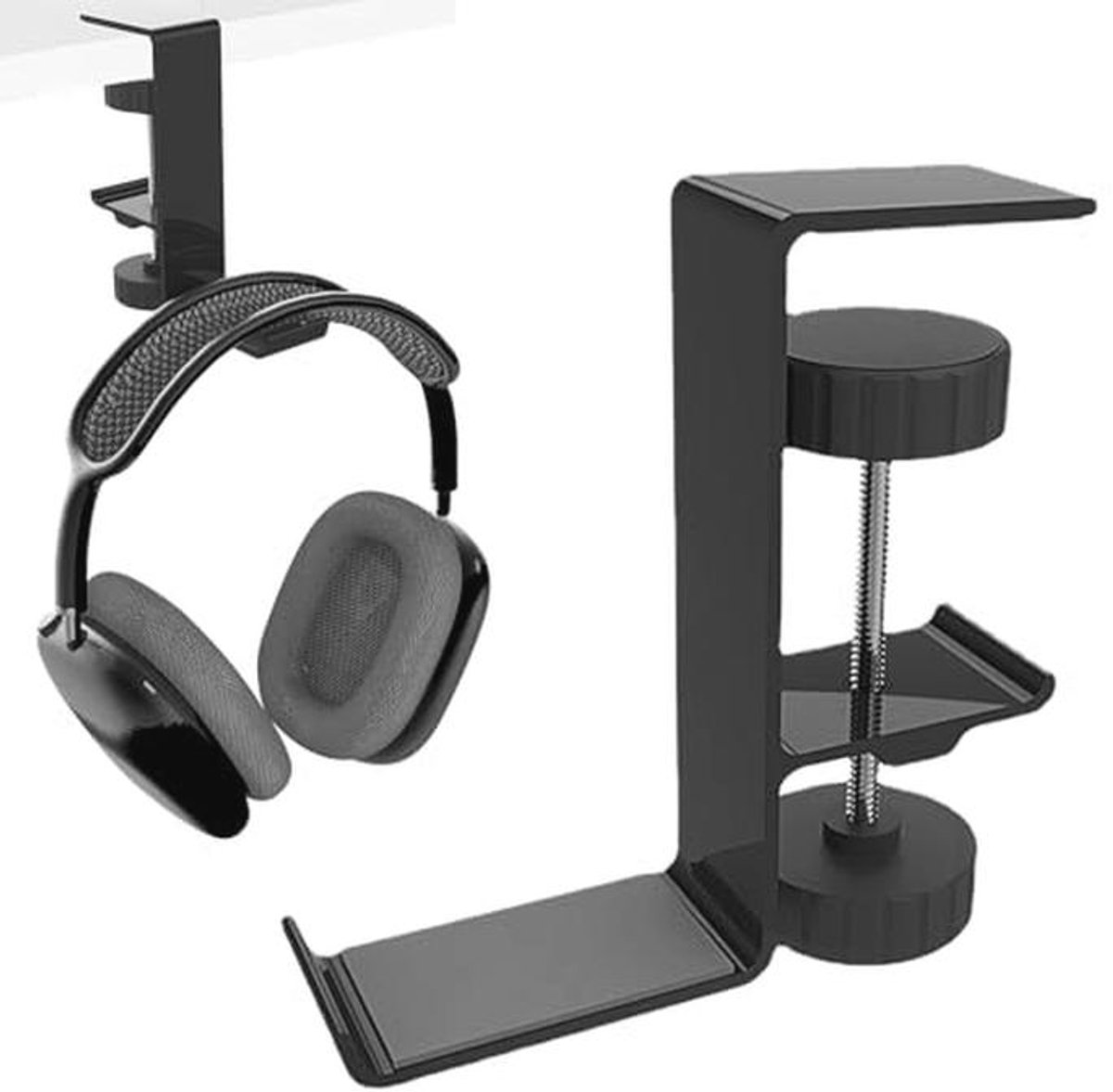 Hoofdtelefoonhouder voor Gaming en Onder Bureau, Universele Aluminiumlegering, Koptelefoonstandaard en Hanger, Zwart