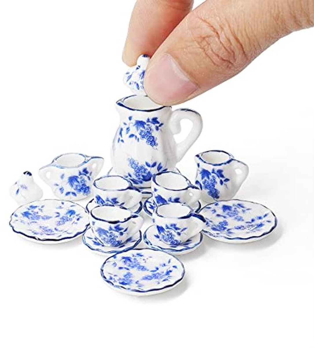 Miniatuur Porselein Theeservies Set 15 Stukken voor Poppenhuis